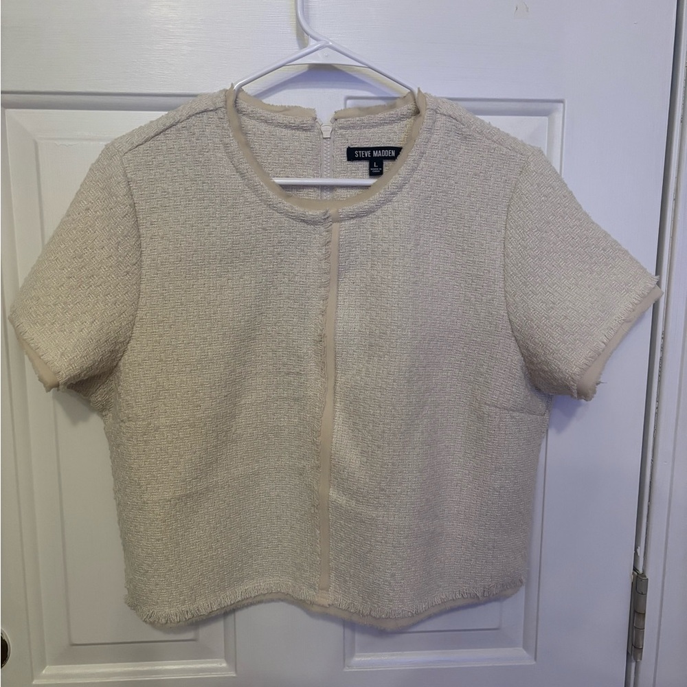 Steve Madden Ivory Tweed Zip-Back Shirt